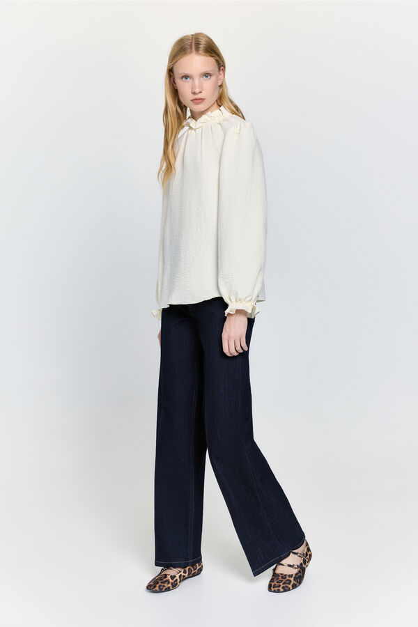 Milano Camisa fluida con cuello y puños elásticos Marfil