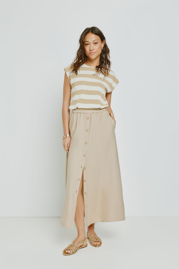 Milano T-shirt de manga curta &agrave;s riscas Bege