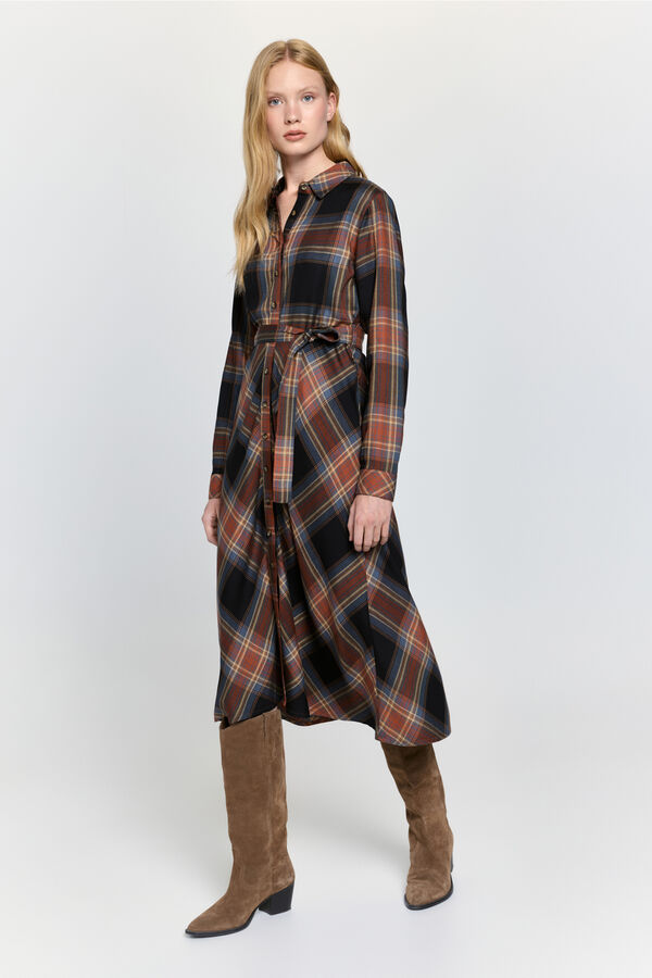 Milano Vestido camisero cuadros Beige