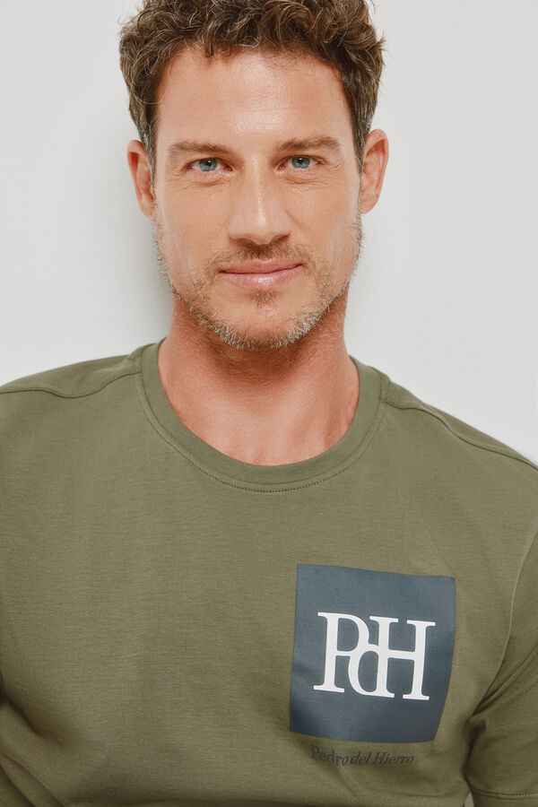 Pedro del Hierro T-shirt de manga curta estampada C&aacute;qui escuro