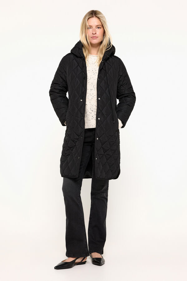 Milano Abrigo acolchado largo con capucha Negro