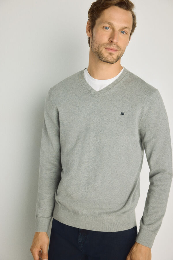 Pedro del Hierro Camisola gola em bico Cinza medio