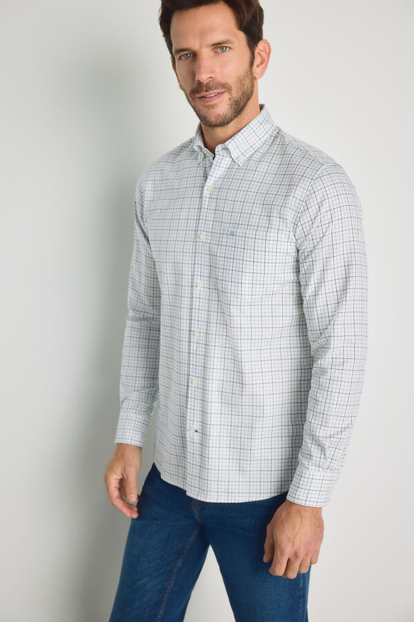 Pedro del Hierro Camisa de manga comprida aos quadrados Marinho