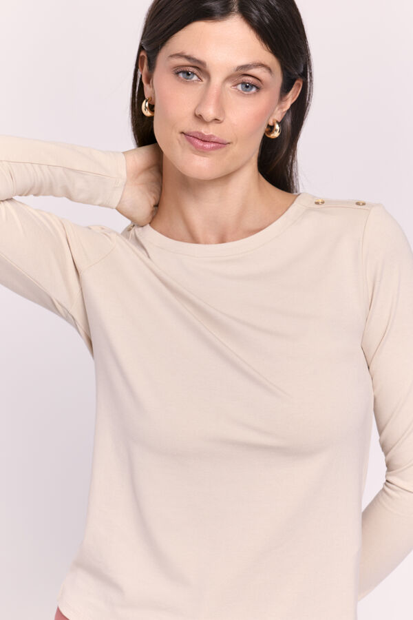 Milano Camisola gola redonda com bot&otilde;es Bege