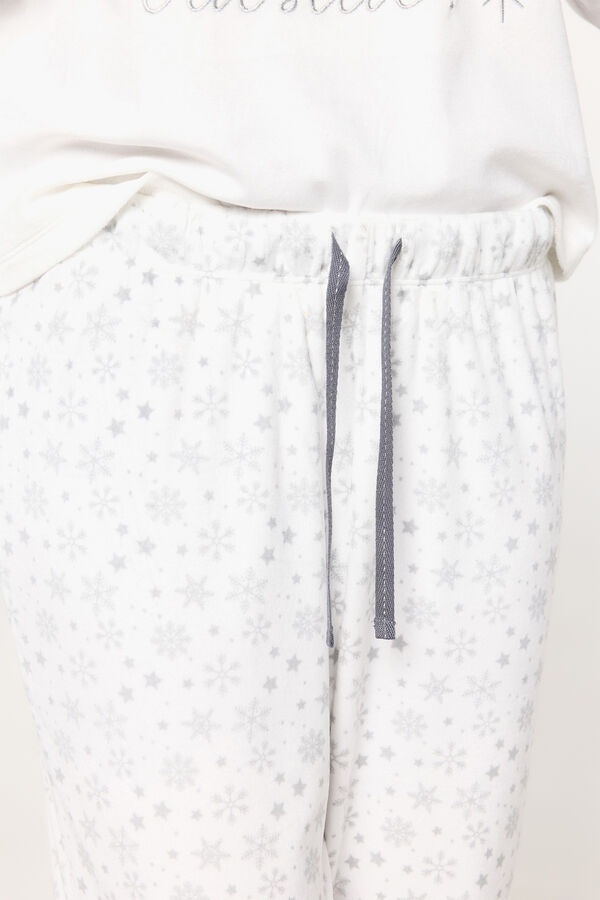 Milano Pijama de velour blanco con estampado copos de nieve. natural