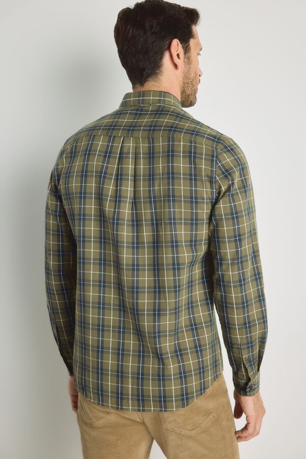 Springfield Camisa cuadros manga larga Kaki Claro