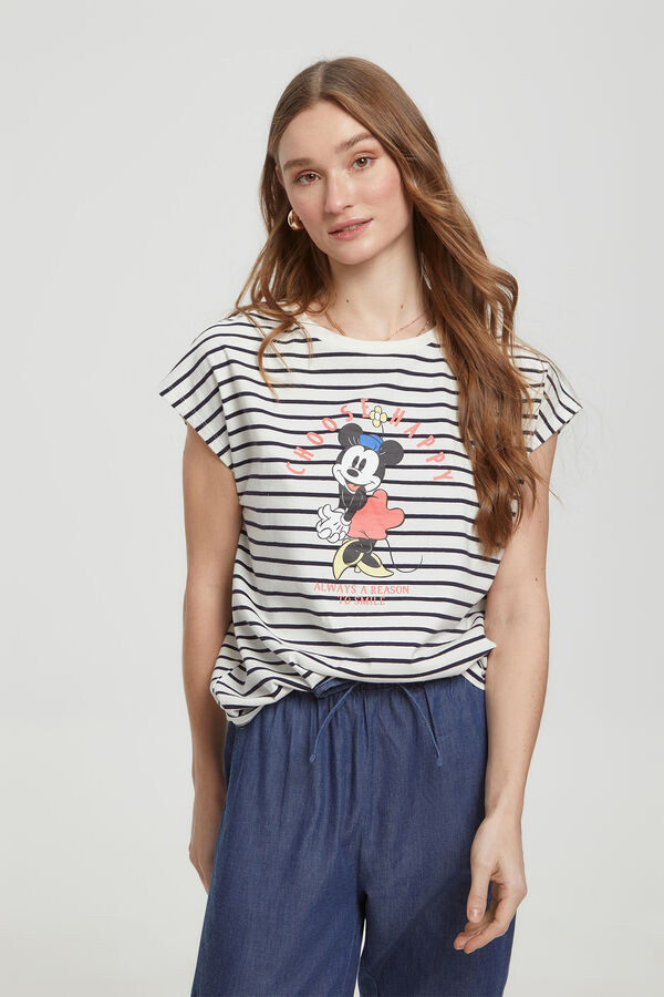 Milano T-shirt riscas licenciada da Minnie Mouse Estampado branco