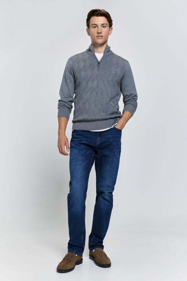 Pedro del Hierro Cárdigan rombos semicisne cremallera Gris Claro