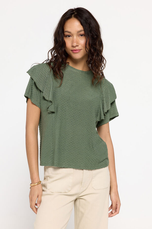 Milano Camiseta tejido plumetti con volante Kaki