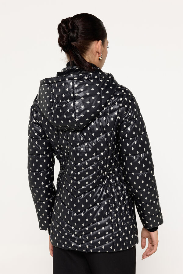 Milano Sobretudo acolchoado em tecido estampado com capuz Estampado cinza