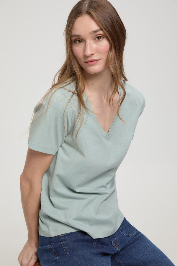 Milano T-shirt &agrave;s riscas com fio de l&uacute;rex Verde