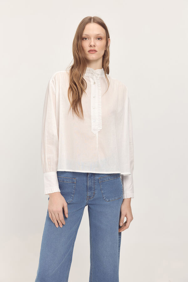 Milano Blusa de voile com folho Branco