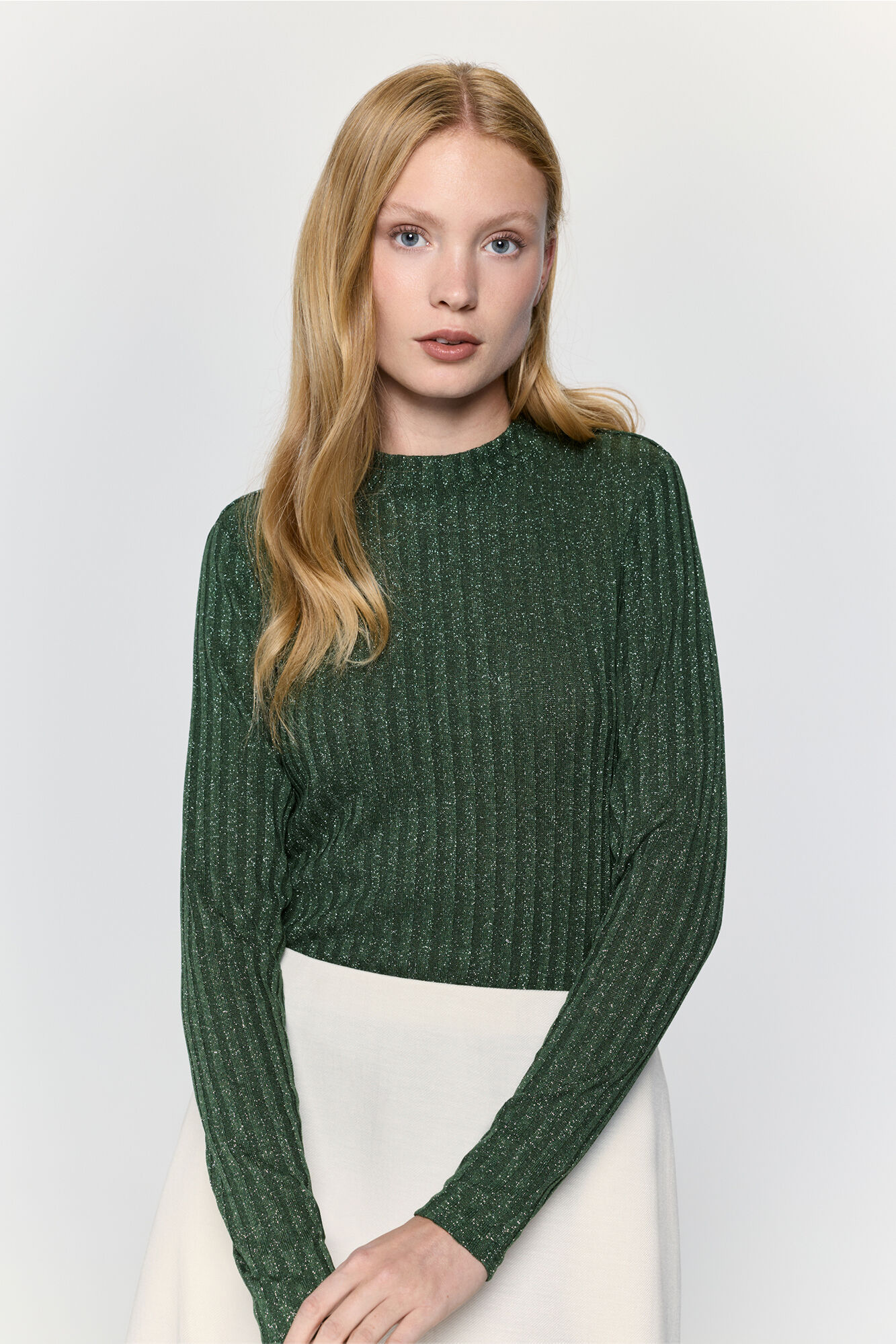 Milano Camiseta manga larga con tejido acanalado con hilo de lurex