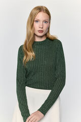 Milano T-shirt manga com tecido canelado e fio lurex Verde