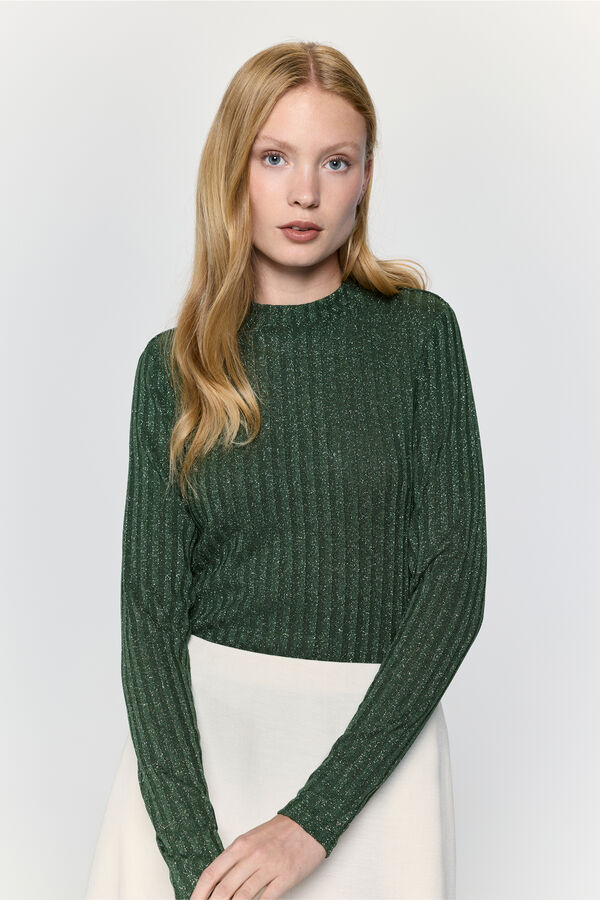 Milano T-shirt manga com tecido canelado e fio lurex Verde