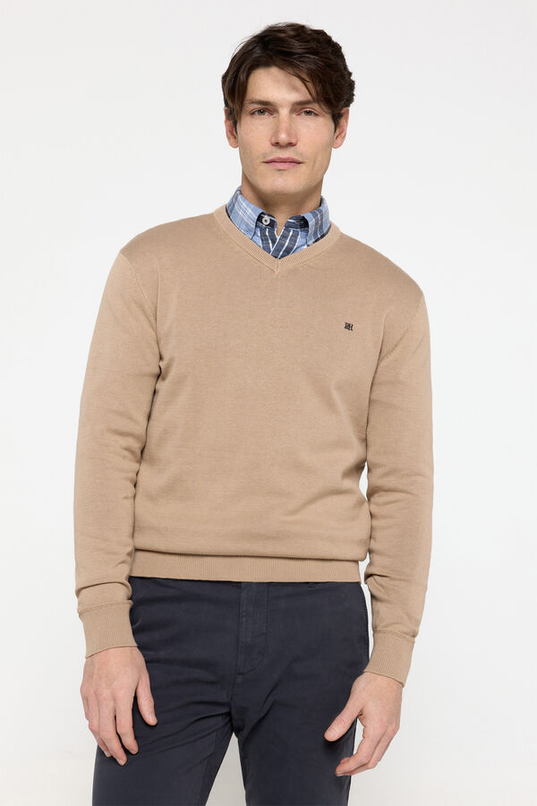Pedro del Hierro Jersey B&aacute;sico Cuello Pico Pedro del Hierro Beige/Claro