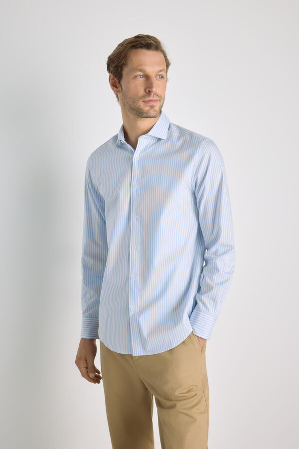 Milano Camisa de riscas de manga comprida Azul claro