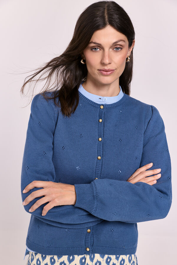 Milano Cardigan de punto manga abullonada Azul