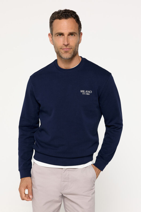 Milano Sweatshirt com gola caixa bordada Marinho
