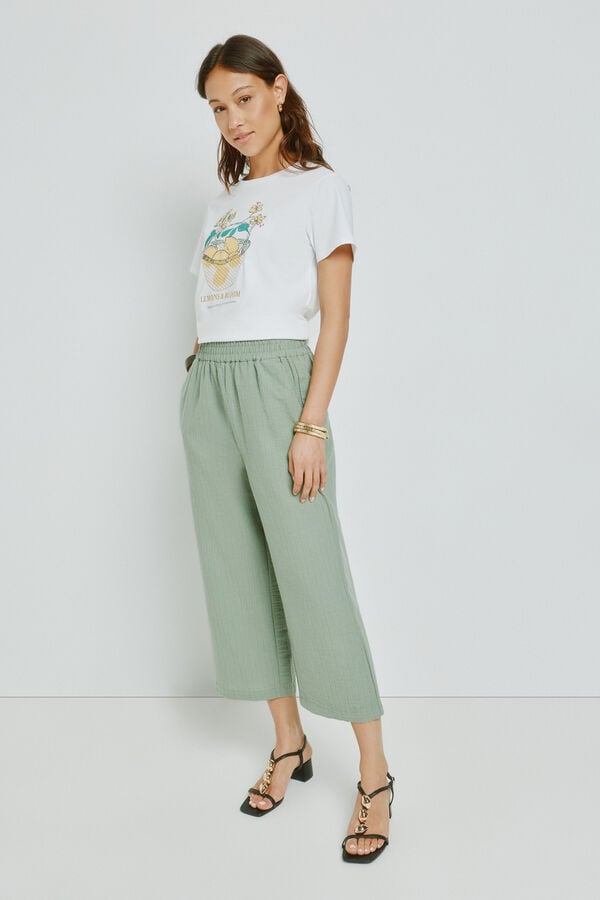 Milano Cal&ccedil;a lisa com cintura el&aacute;stica C&aacute;qui