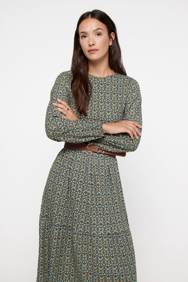 milano Vestido Midi Estampado Verde