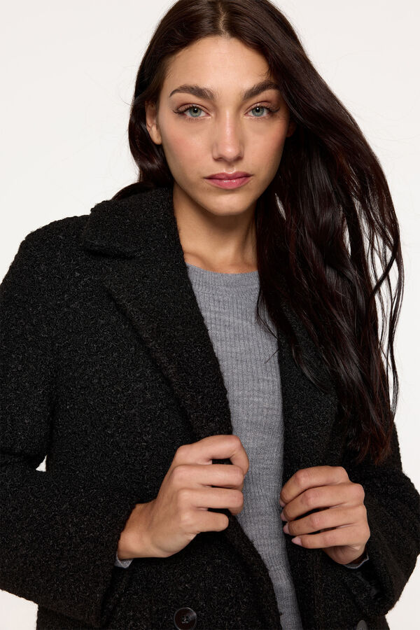 Milano Abrigo boucle doble botonadura con bolsillos de plastron Negro