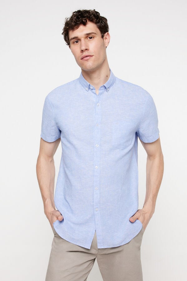 Fifty Outlet Camisa Lino Lisa. Azul