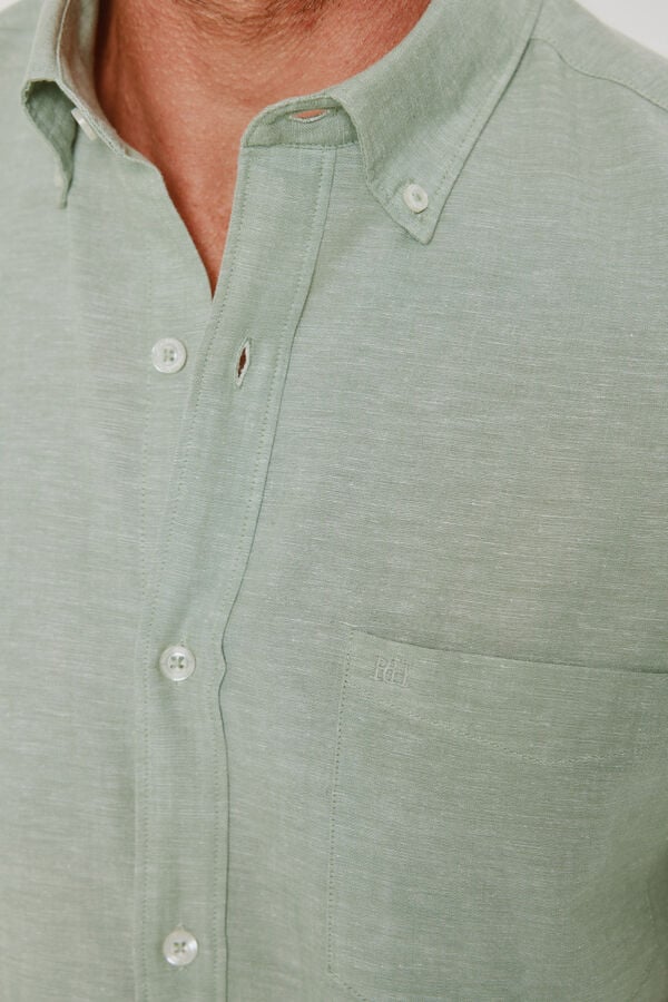 Pedro del Hierro Camisa lisa de manga curta C&aacute;qui m&eacute;dio