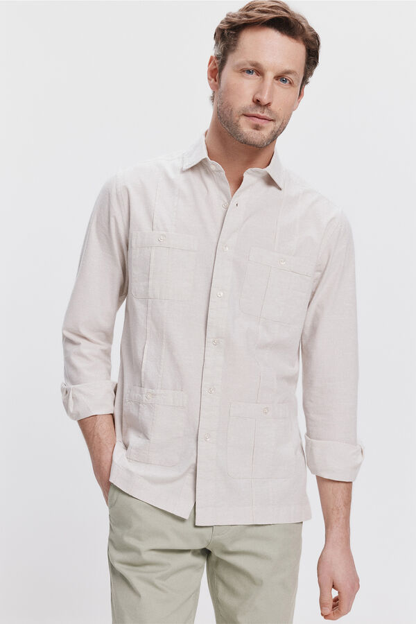 Milano Guayabera Bolsillos Ligera Beige