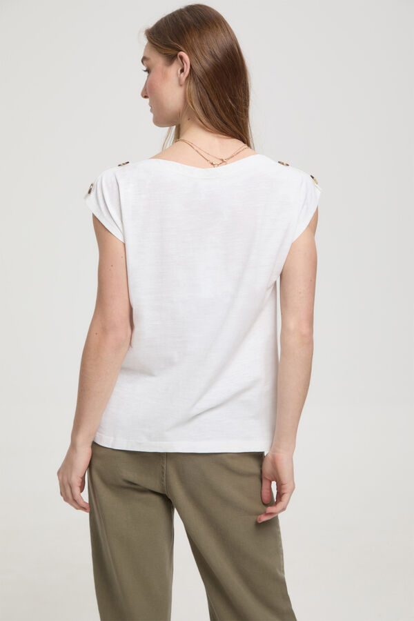 Milano T-shirt com bot&otilde;es nos ombros Branco