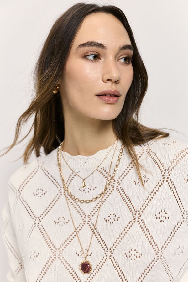 Milano Jersey cuello redondo con estructura de calados Beige