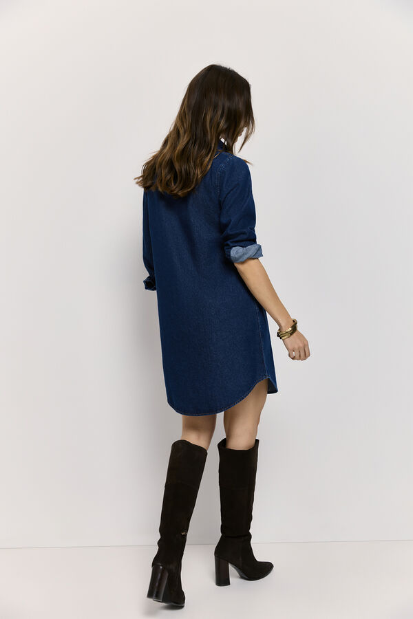 Milano Vestido denim cuello camisero con botones Azul