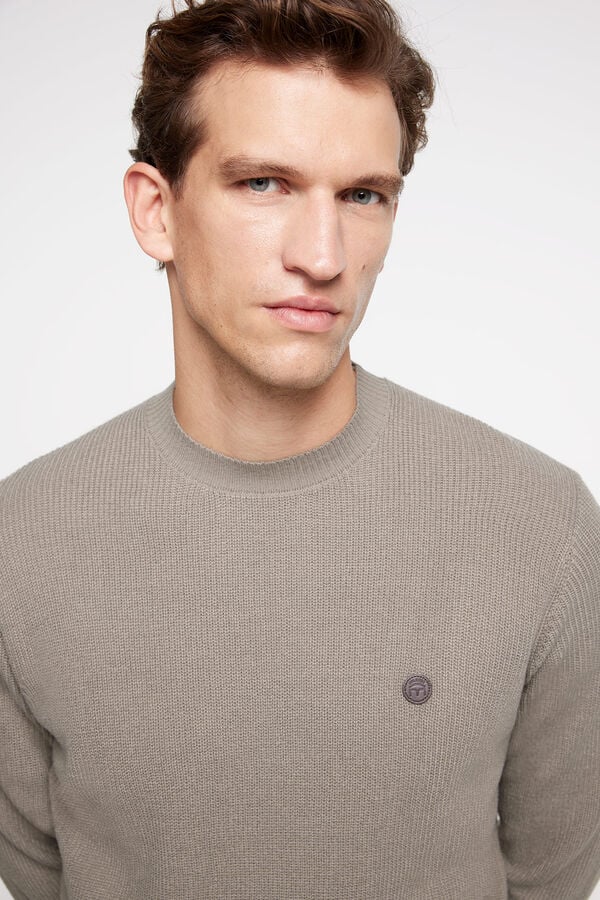 Milano Camisola de gola caixa, estrutura canelada C&aacute;qui escuro