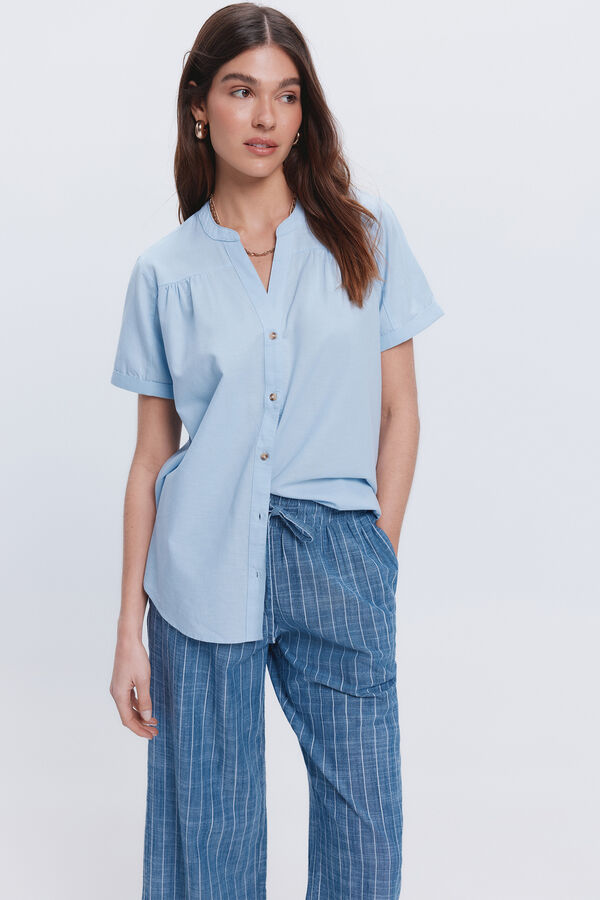 Milano Camisa linho manga curta Estampado azul