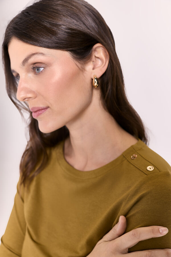 Milano Jersey cuello redondo con botones Kaki Oscuro