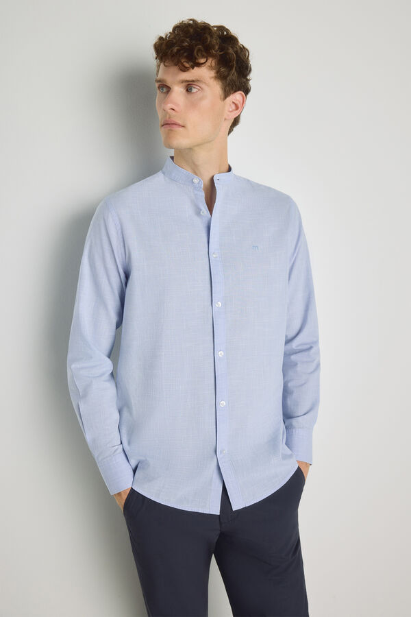 Milano Camisa gola mao manga comprida Azul claro