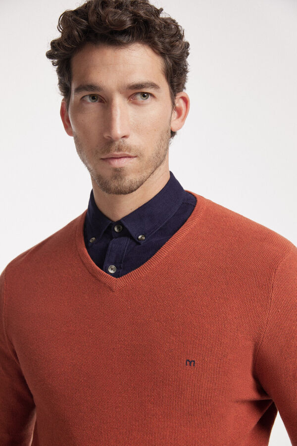 Fifty Outlet Jersey cuello pico con microestructura Naranja