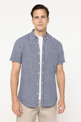 Fifty Outlet Camisa Slub xadrez Estampado azul