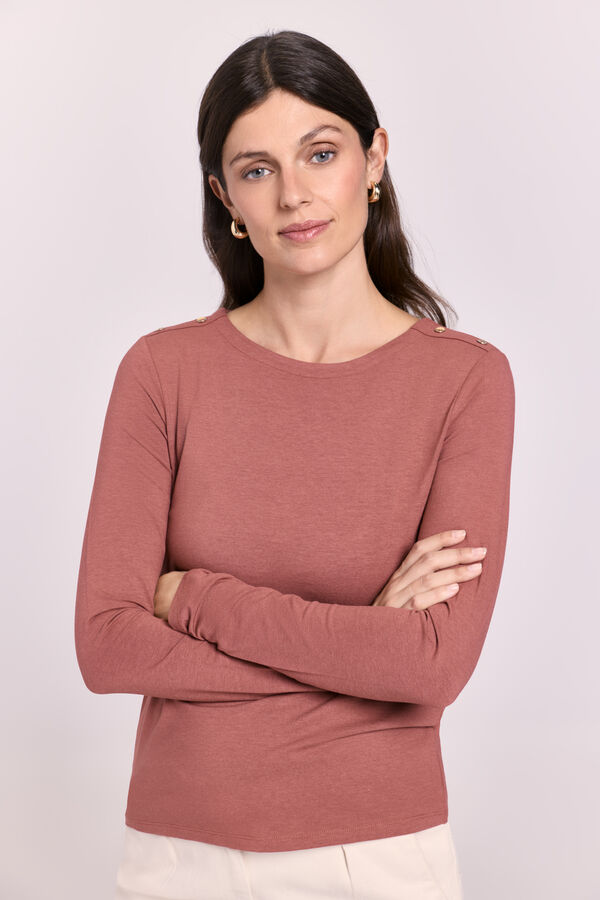 Milano Camisola gola redonda com bot&otilde;es Coral