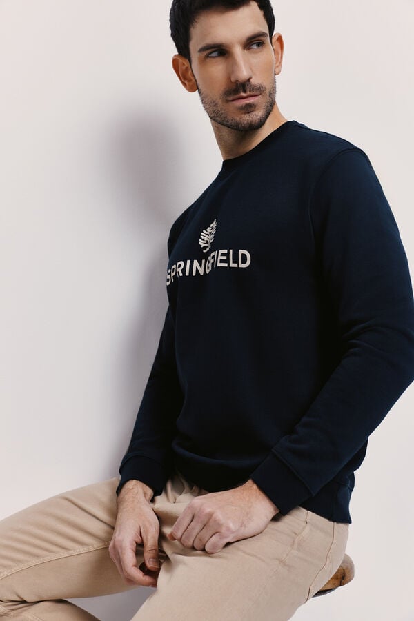 Springfield Sudadera cuello redondo con logo Azul Oscuro