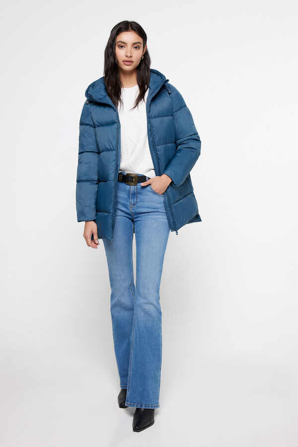 Milano Abrigo plum&iacute;fero capucha Azul