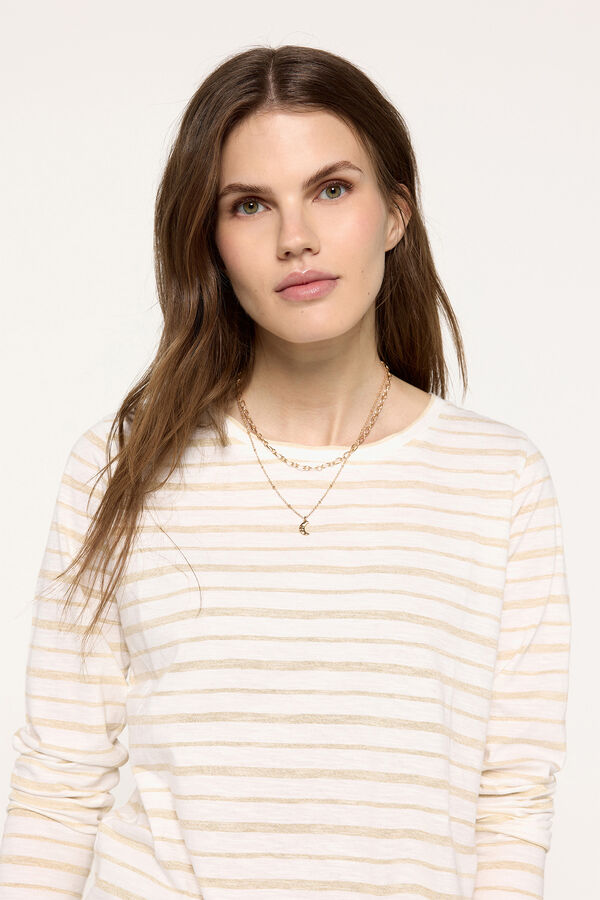 Milano T-shirt manga comprida riscas com lurex Marfim