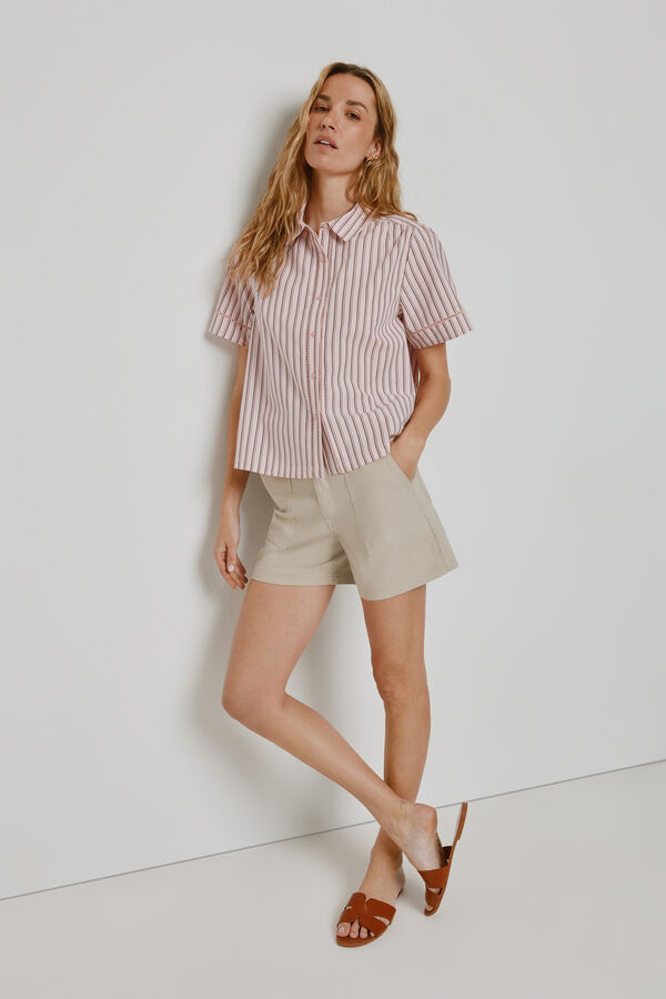 Milano Blusa de riscas de manga curta P&uacute;rpura