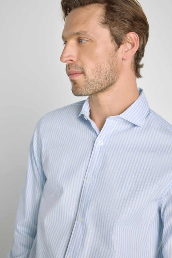 Milano Camisa de riscas de manga comprida Azul claro