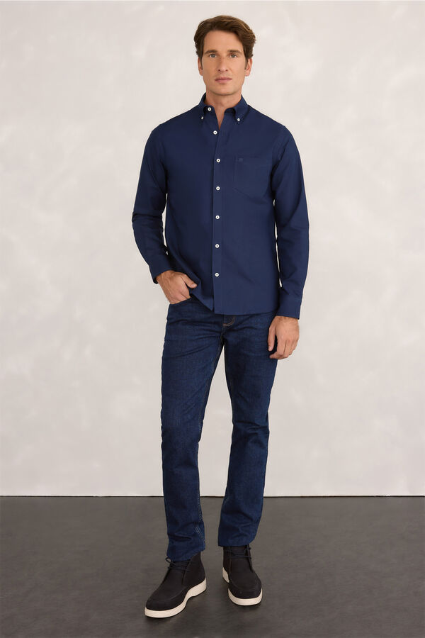 Pedro del Hierro Camisa Esportiva Oxford Marinho