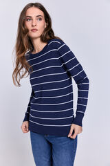 Milano Camisola riscas gola redonda Estampado azul