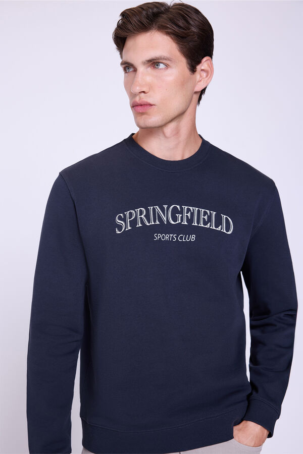 Springfield Sweatshirt com logo e gola redonda Marinho