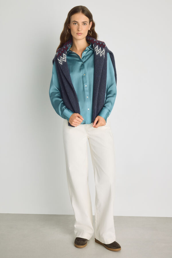 Milano Camisa satinada Azul turquesa
