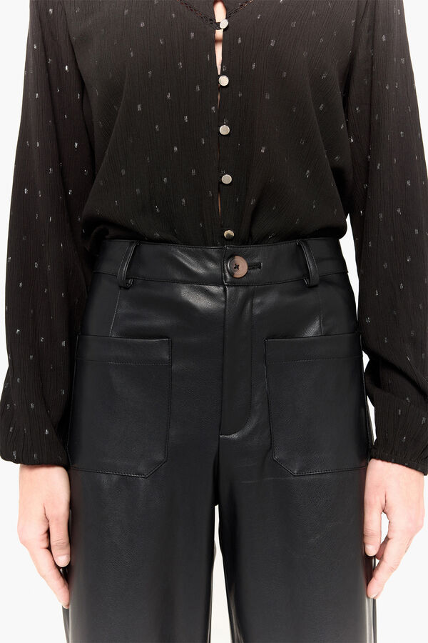 Milano Pantal&oacute;n crop efecto piel Negro