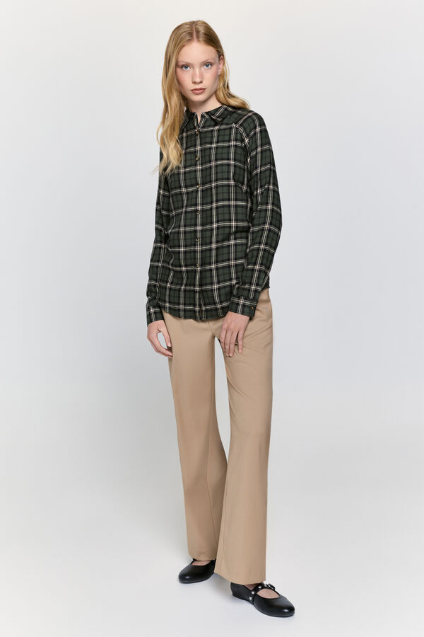 Milano Camisa cuello solapa en cuadros tartán Verde